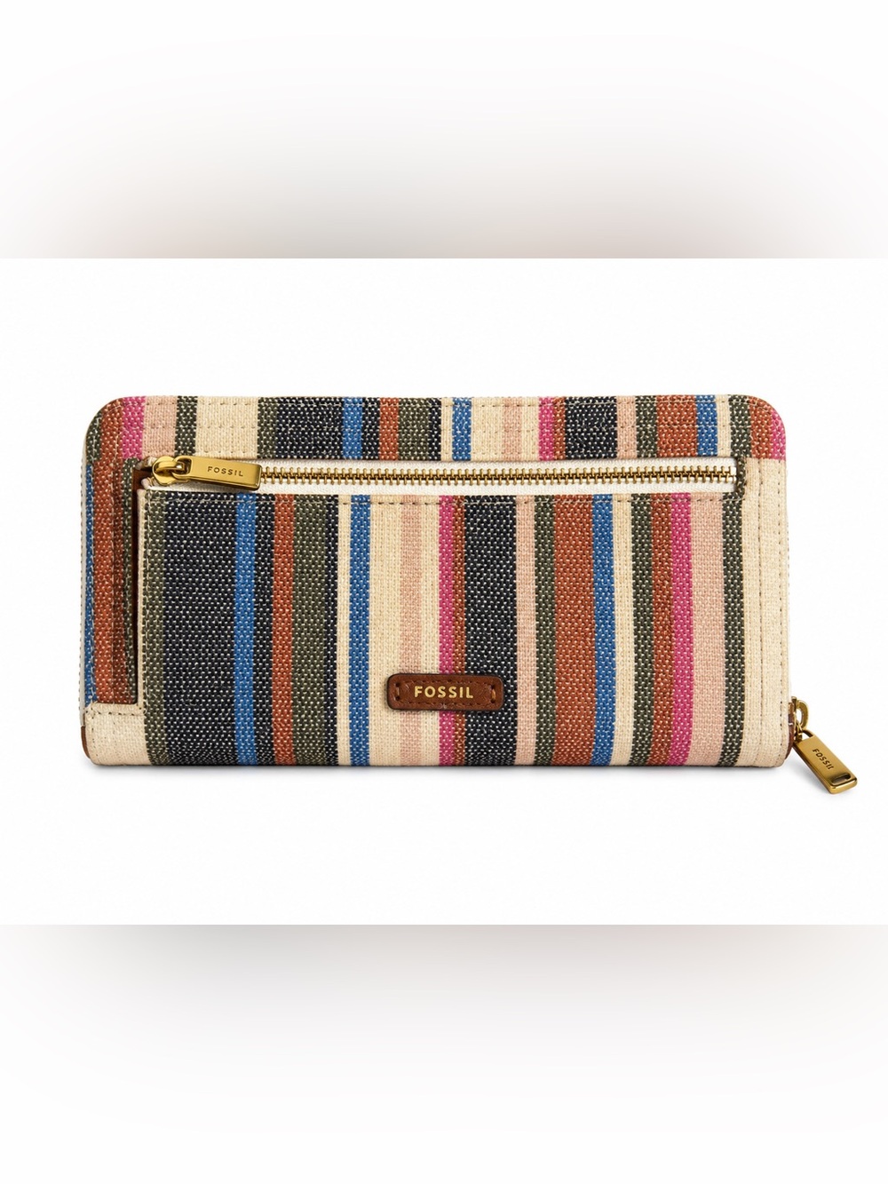 Fossil Striped Canvas Zip Around Wallet Multicolor Boho Organizer